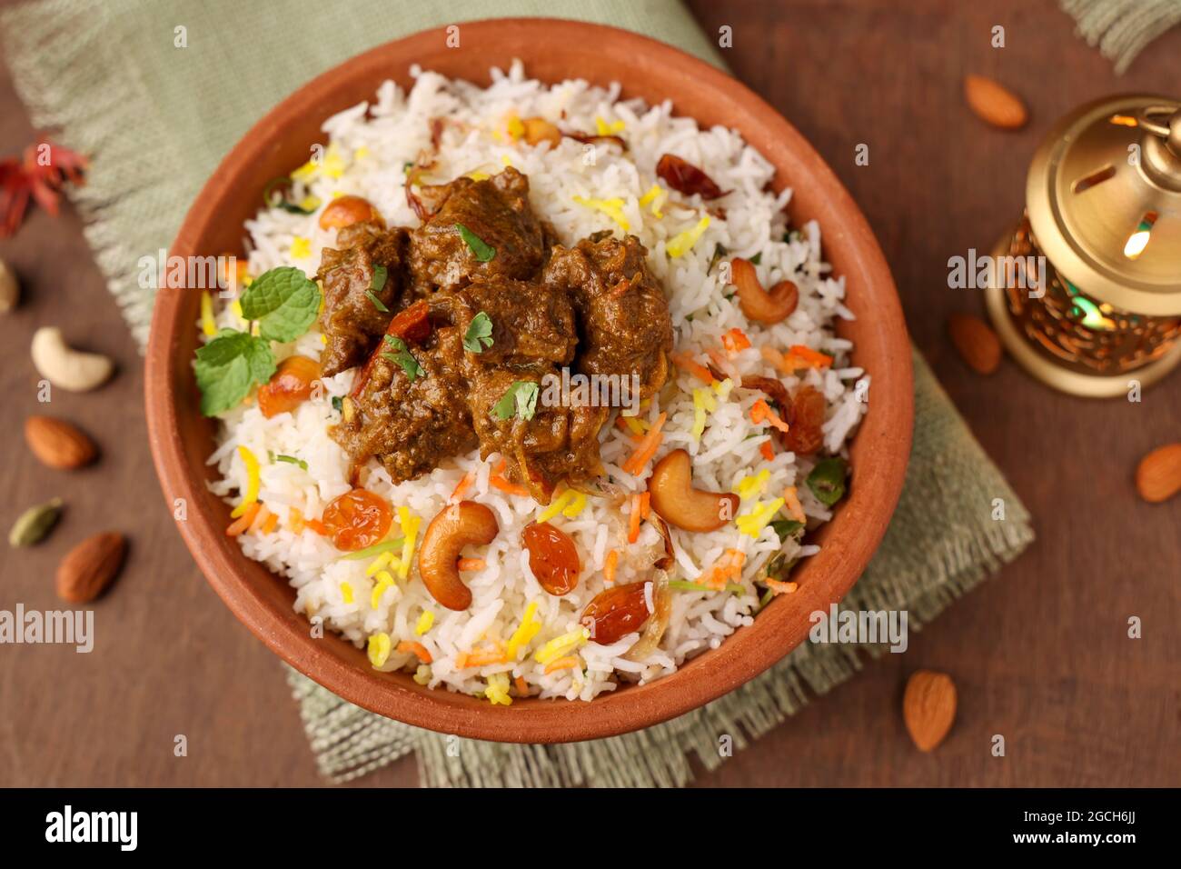 Mutton Gosht Biryani Spicy Indian Malabar lamb meat biryani Hyderabadi