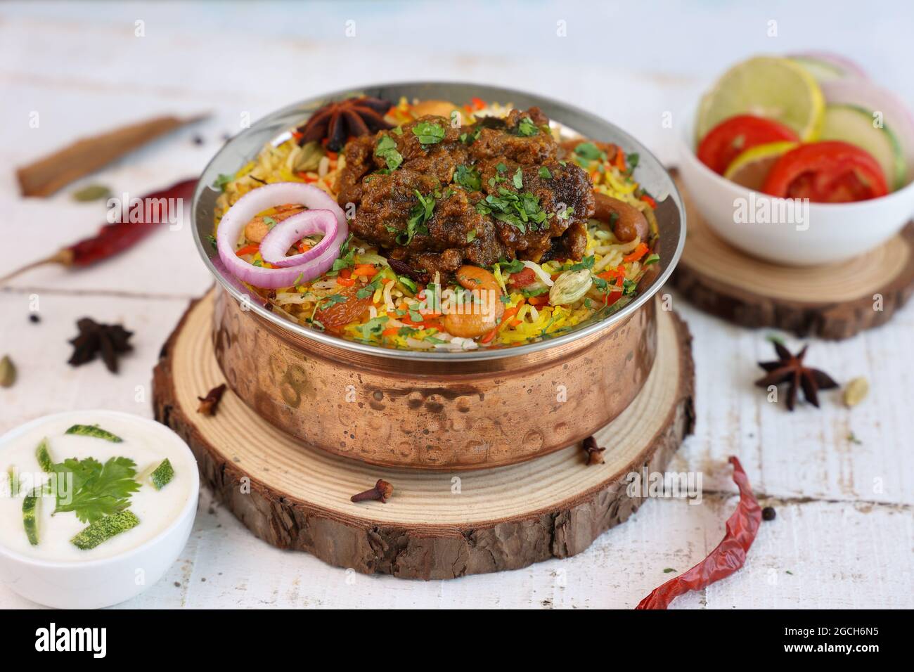 Mutton Gosht Biryani Spicy Indian Malabar lamb meat biryani Hyderabadi  biryani, Dum Biriyani pulao , beef biryani Kerala India Sri Lanka Pakistan  eid Stock Photo - Alamy