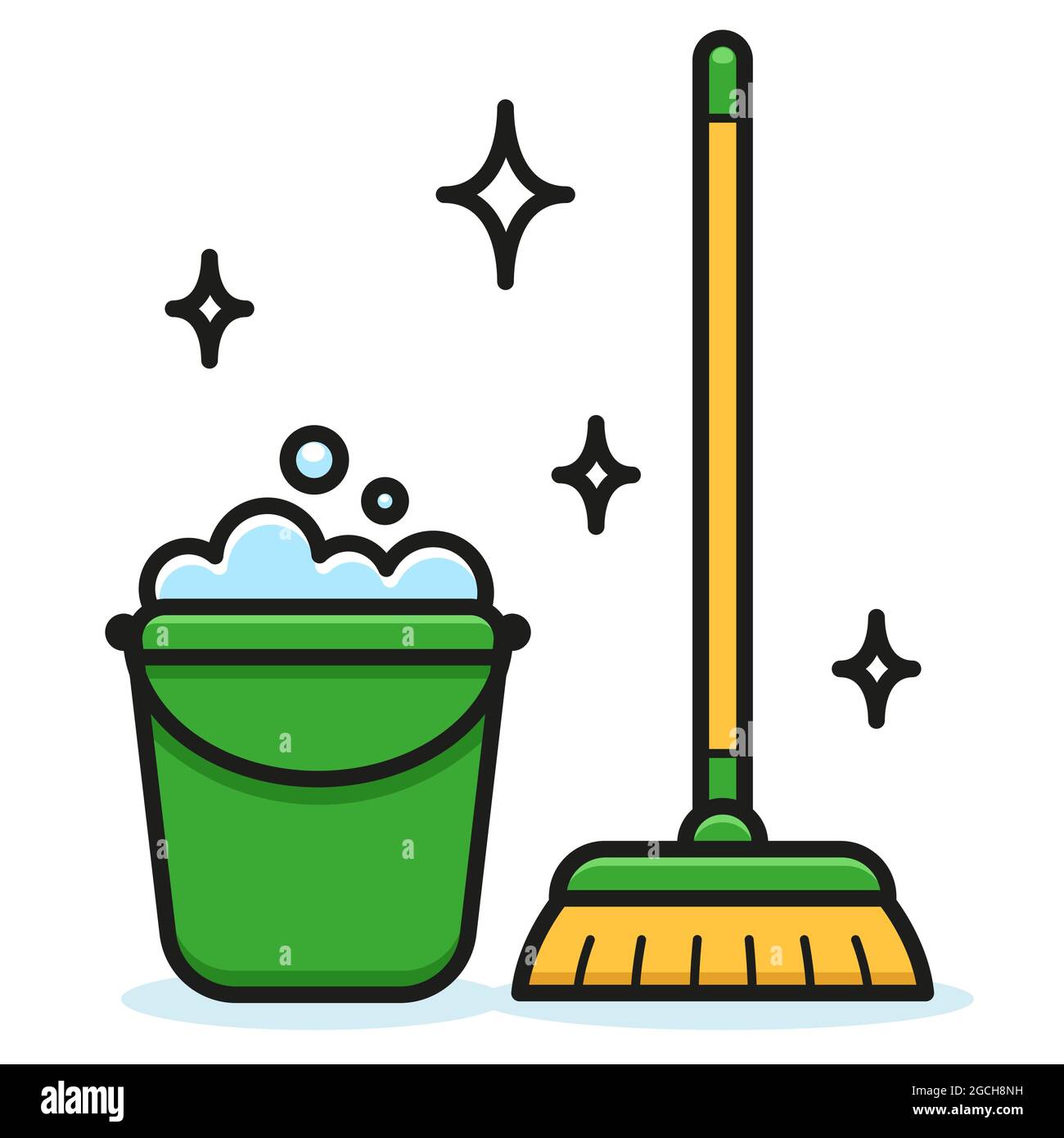 bucket and broom cartoon illustration isolated design Stock Vector Image &  Art - Alamy