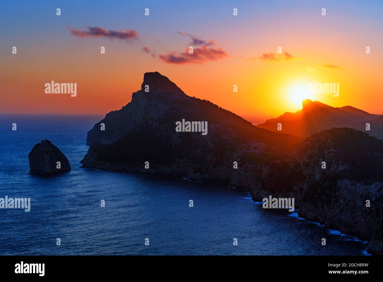 View of sunrise at Formentor, Mallorca, Spain Stock Photo