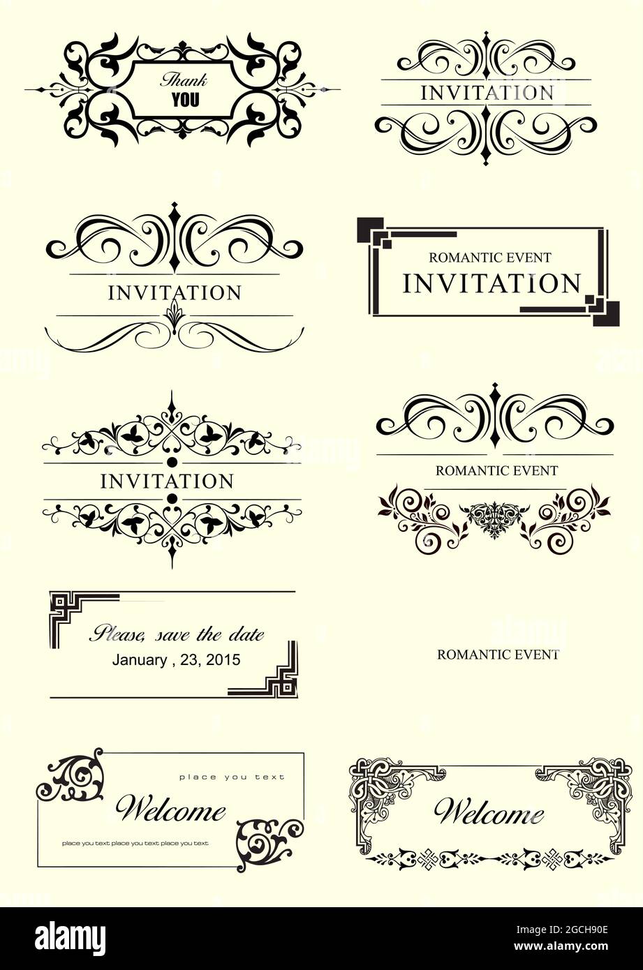 Calligraphic elements and frame vintage set. Vector illustration Stock ...