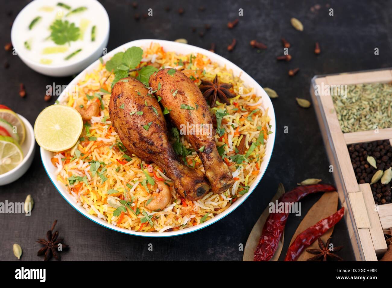 Chicken biryani Spicy Indian Malabar biryani Hyderabadi biryani, Dum