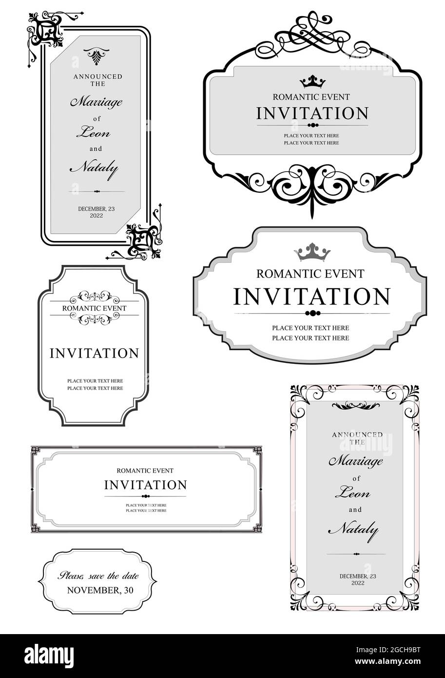 Calligraphic elements and frame vintage set. Vector illustration Stock ...