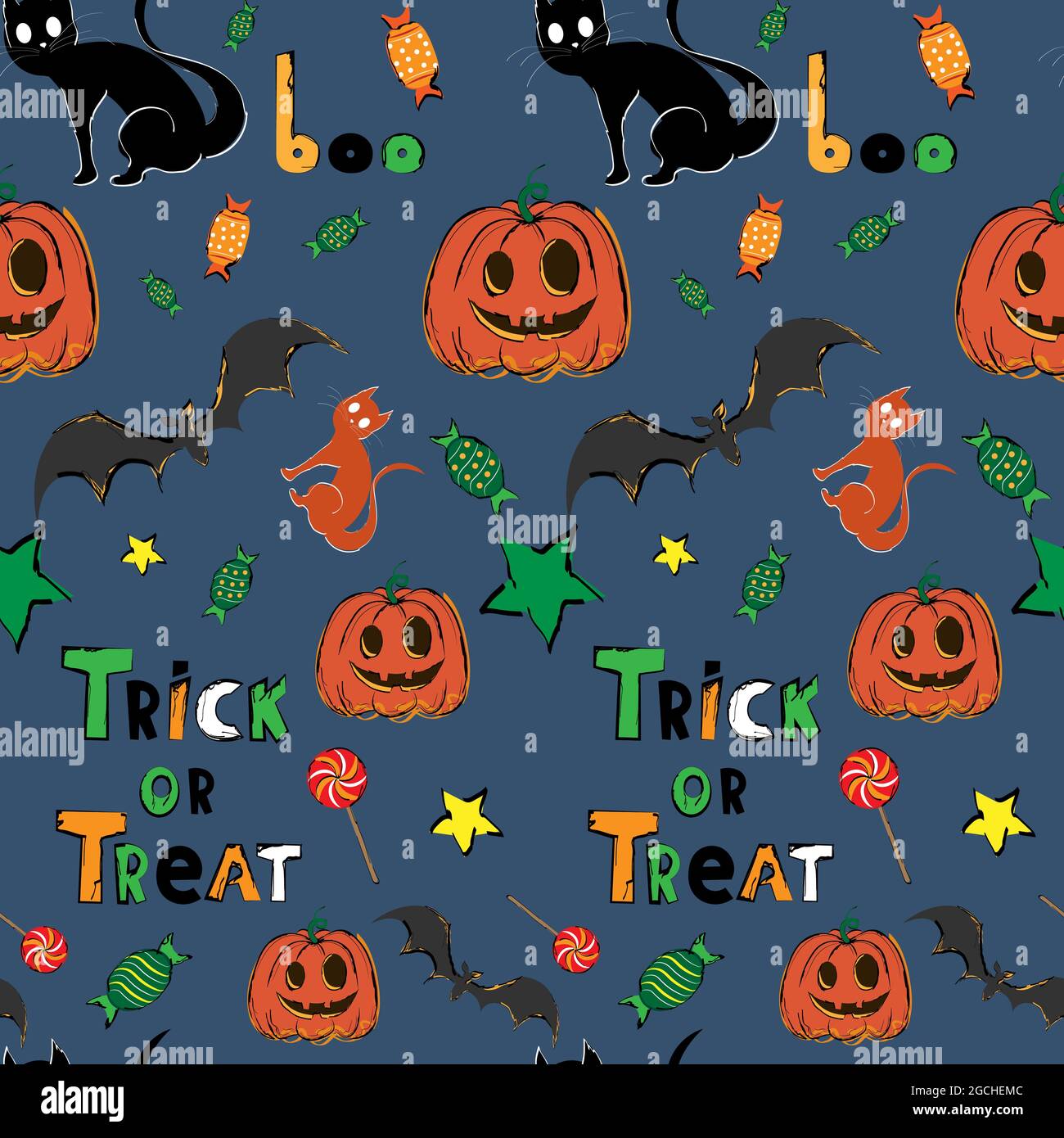 Trick Pattern Seamless halloween pattern. Pumpkin with candy, trick or treat. Vector ...
