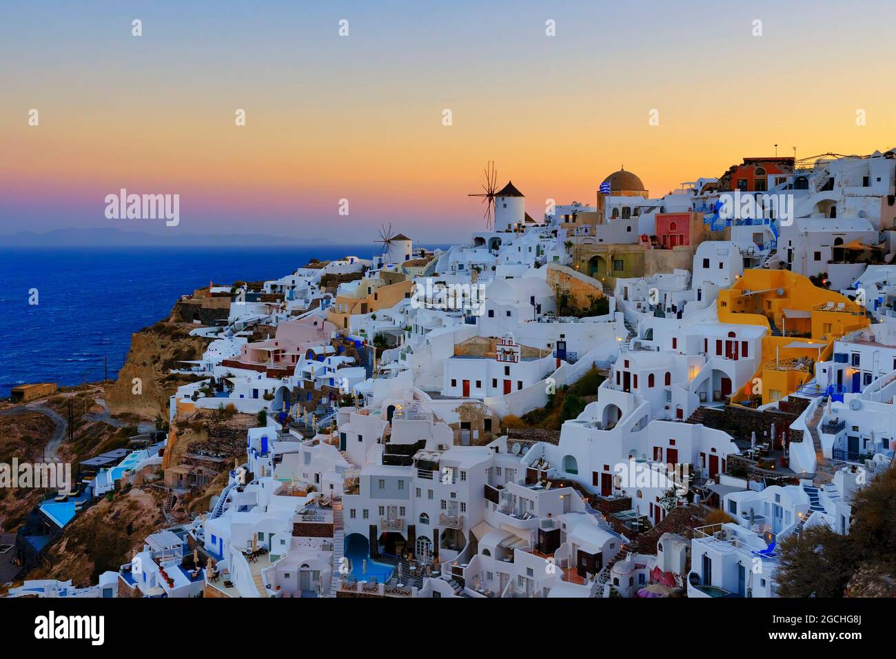 View of Oia in the morning, Santorini, Greece Stock Photo