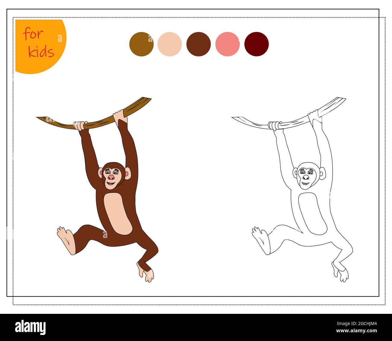coloring book for children by colors, color the monkey, isolated on a white background. Stock Vector