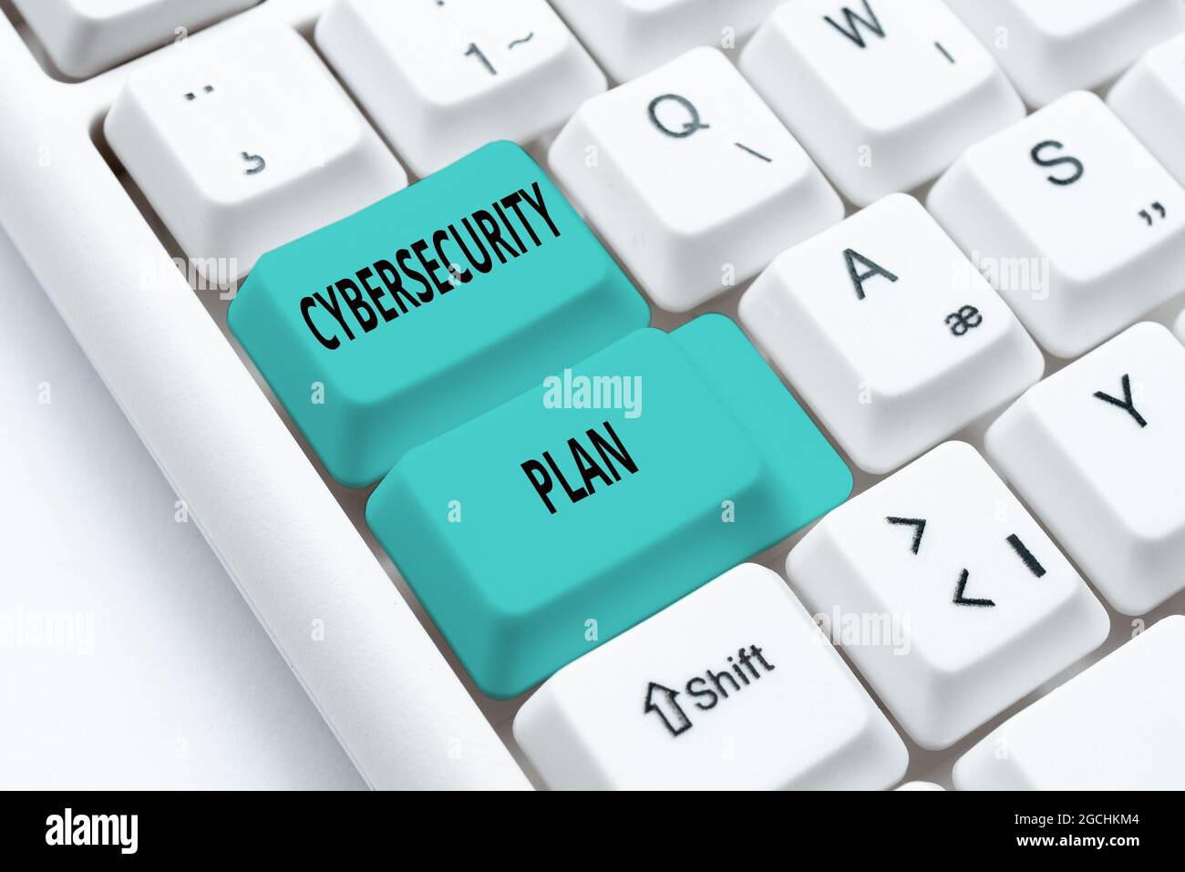 Text sign showing Cybersecurity Plan. Internet Concept Techniques of protecting computer and system from attacks Typing Certification Document Concept Stock Photo