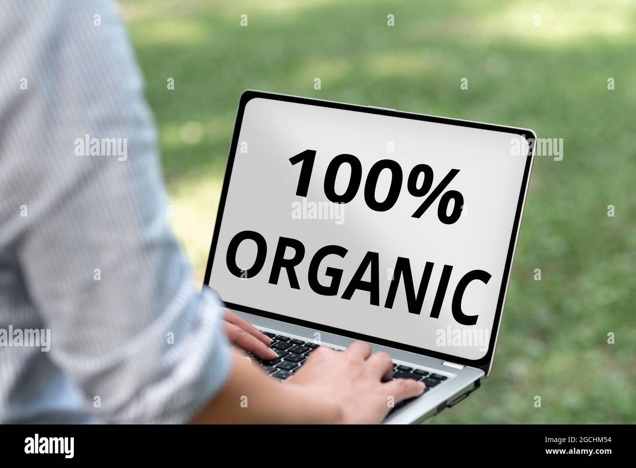 Hand writing sign 100 Percent Organic. Business concept ingredients are