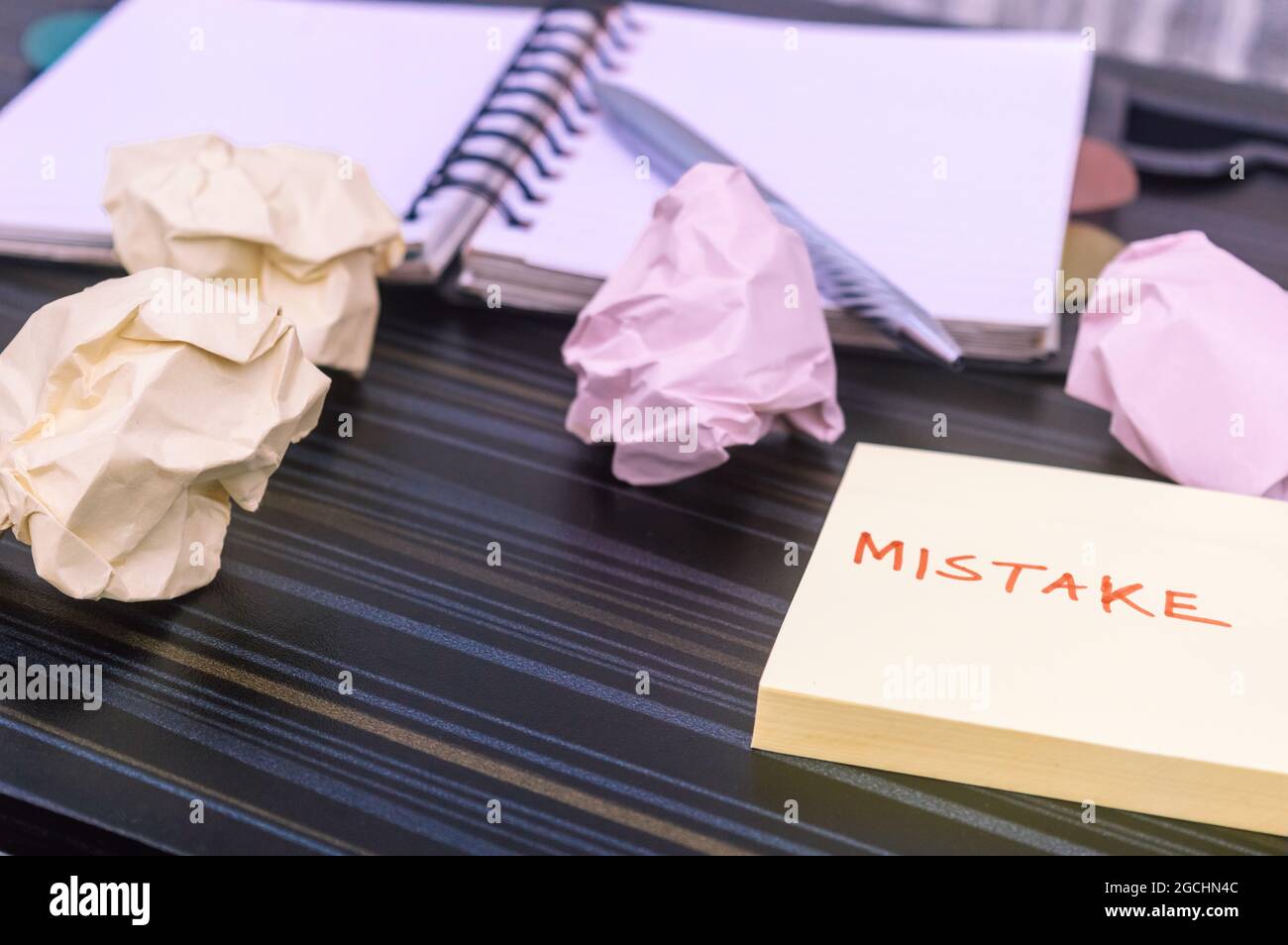 Mistake written on sticky notes. Learning, wrong, blooper, error ...