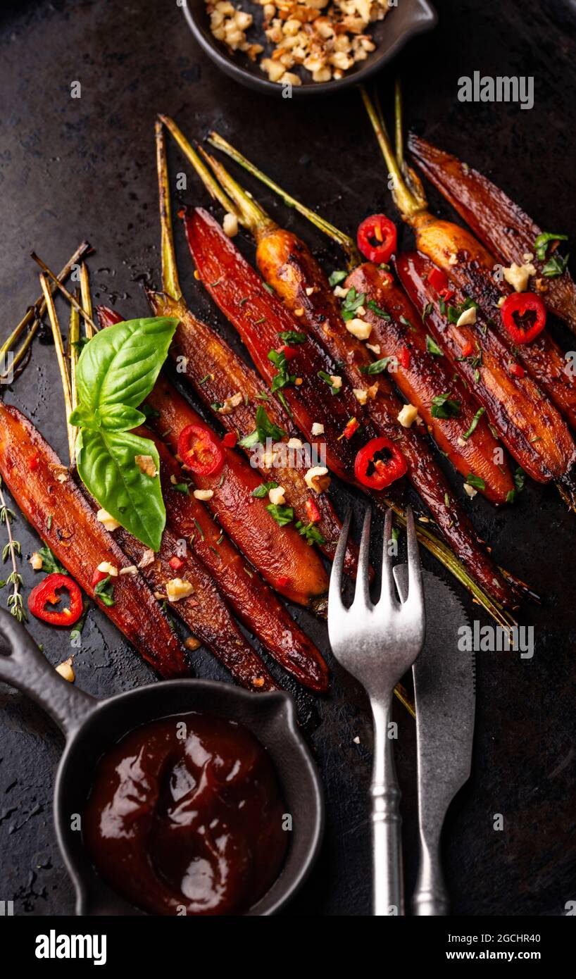 Baked carrot glazed with soy sauce and honey Stock Photo Alamy