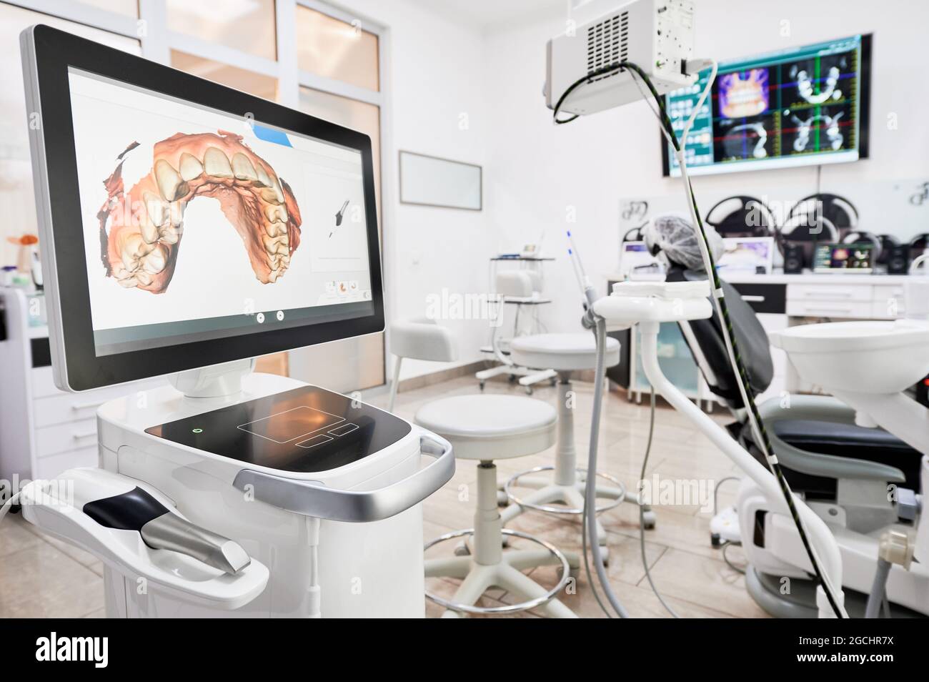 Interior of dental office with modern equipment and dental intraoral