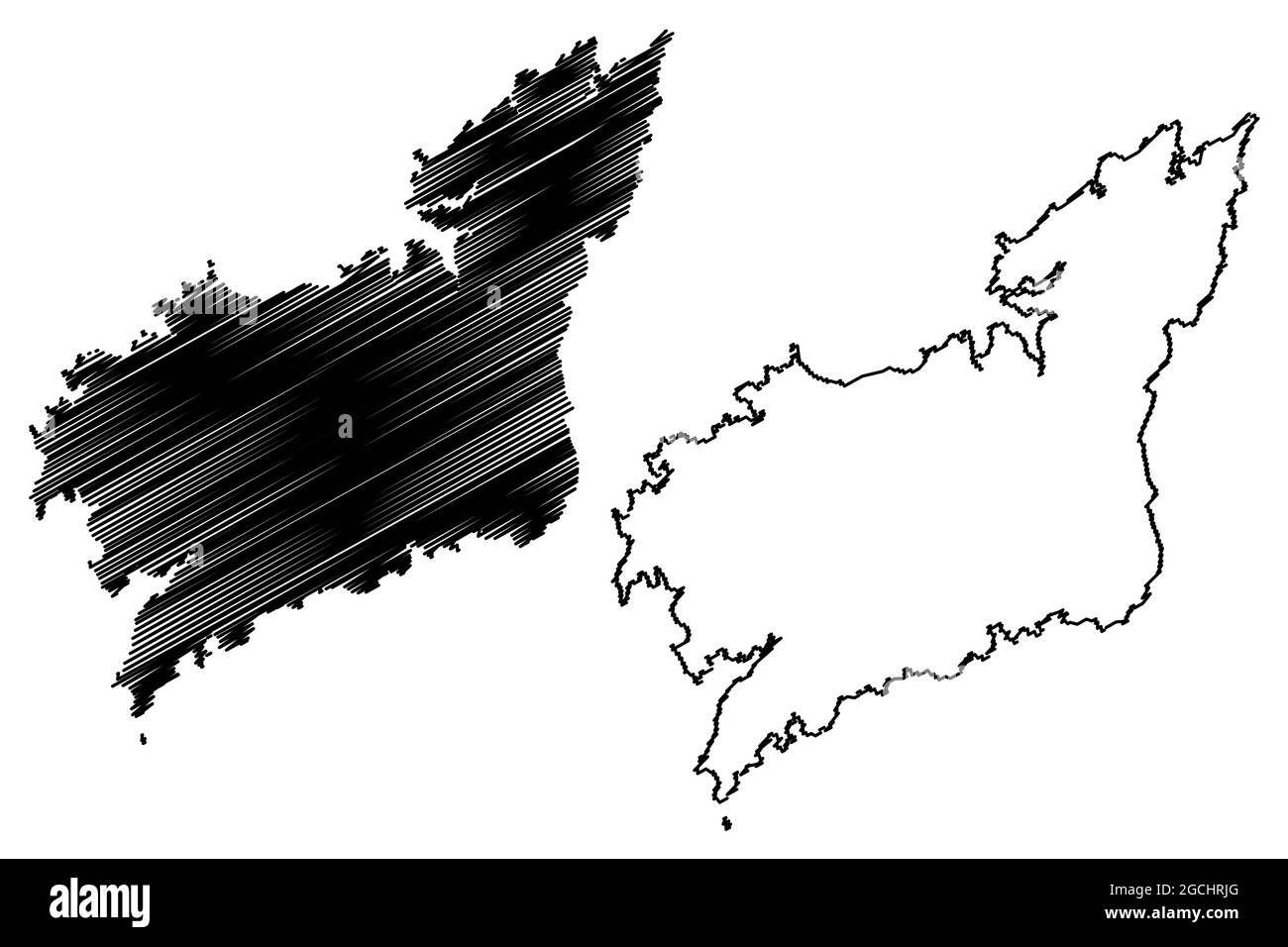 Province of A Coruna (Kingdom of Spain, Autonomous community of Galicia) map vector illustration, scribble sketch La Coruna map Stock Vector