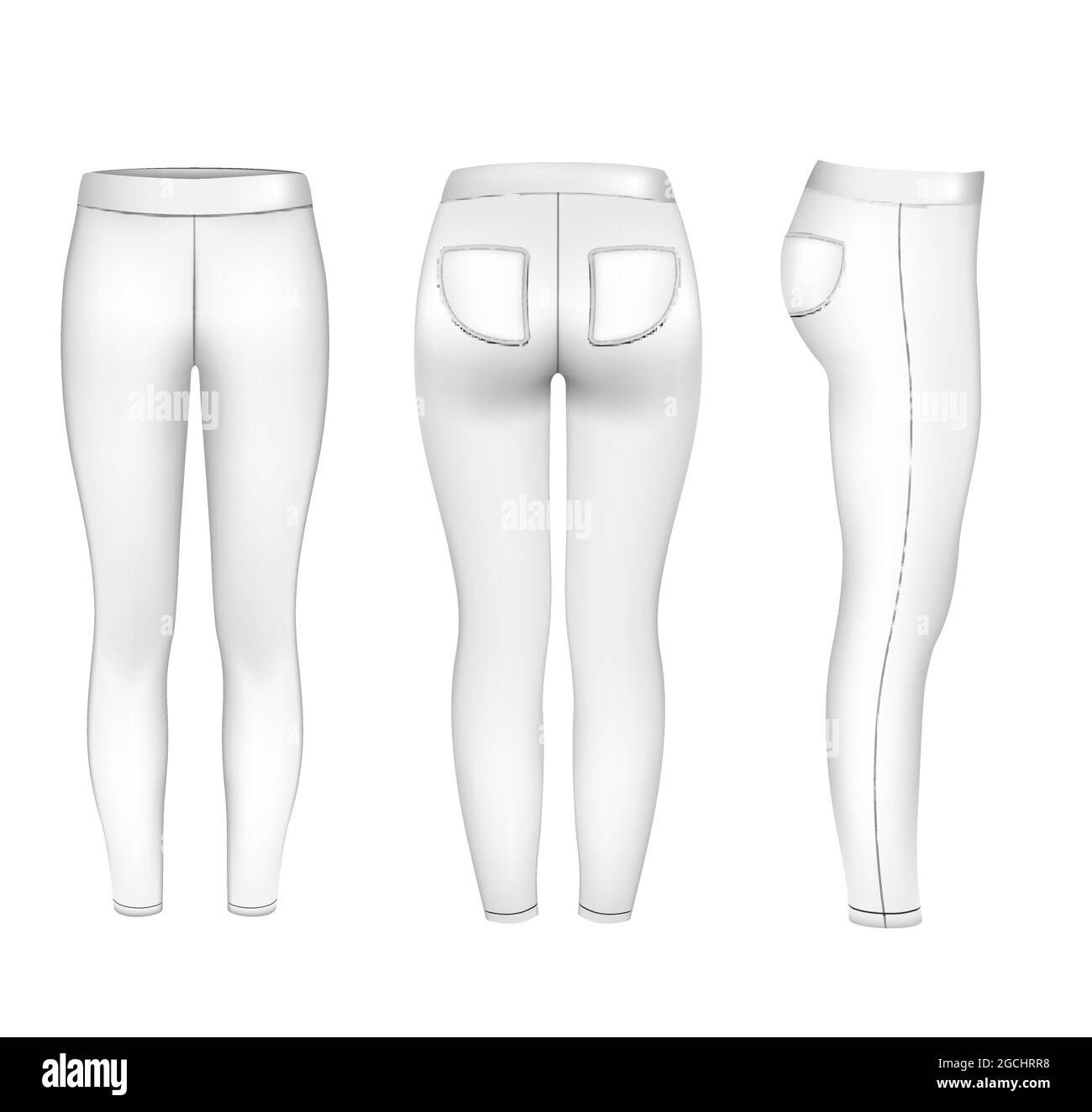 Women sport pants mockup, vector illustration. Gym leggings. Sweatpants for fitness, yoga, running. Sportswear fashion. Stock Vector