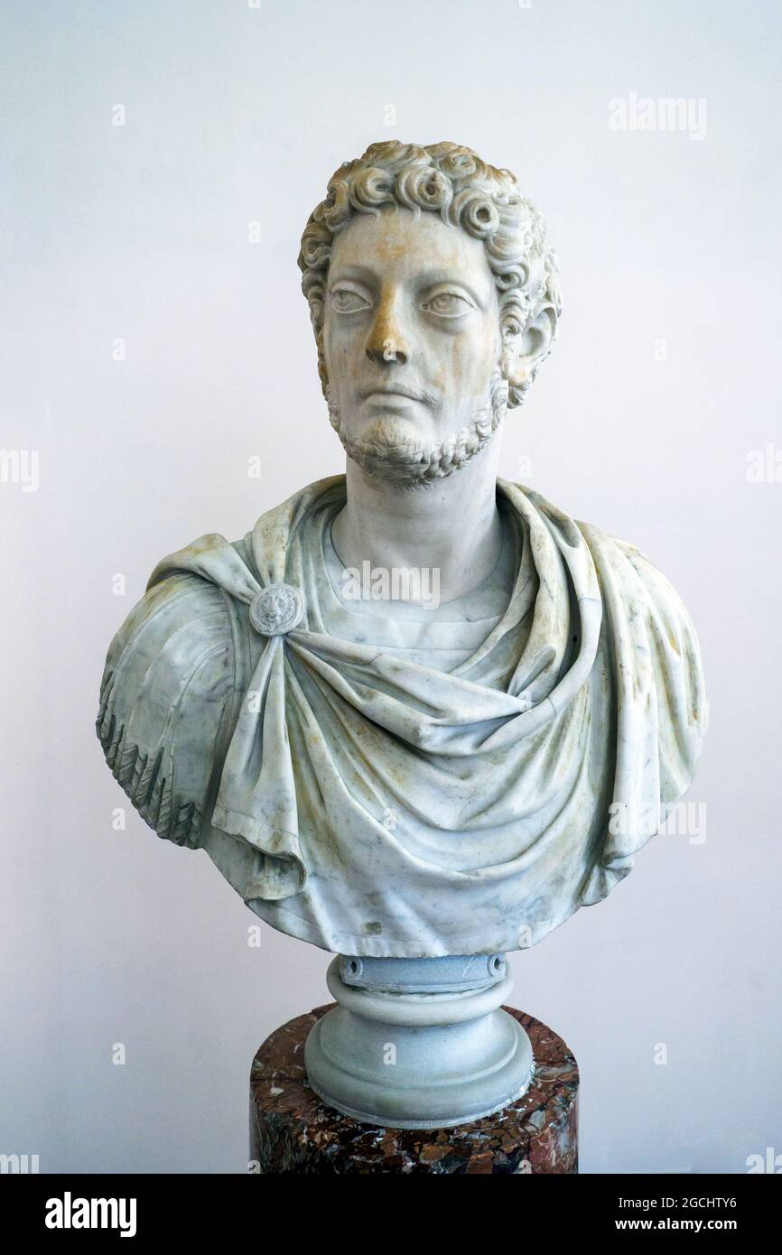 Commodus (161 - 192 AD) Roman emperor jointly with his father Marcus Aurelius from 176 until his father's death in 180, and solely until 192. 16th century Renaissance creation set on an unrelated ancient bust. Stock Photo