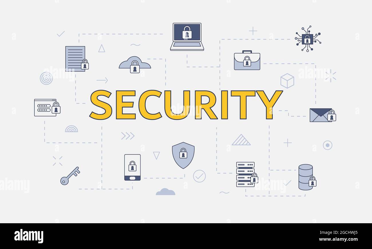 internet security concept with icon set with big word or text on center ...