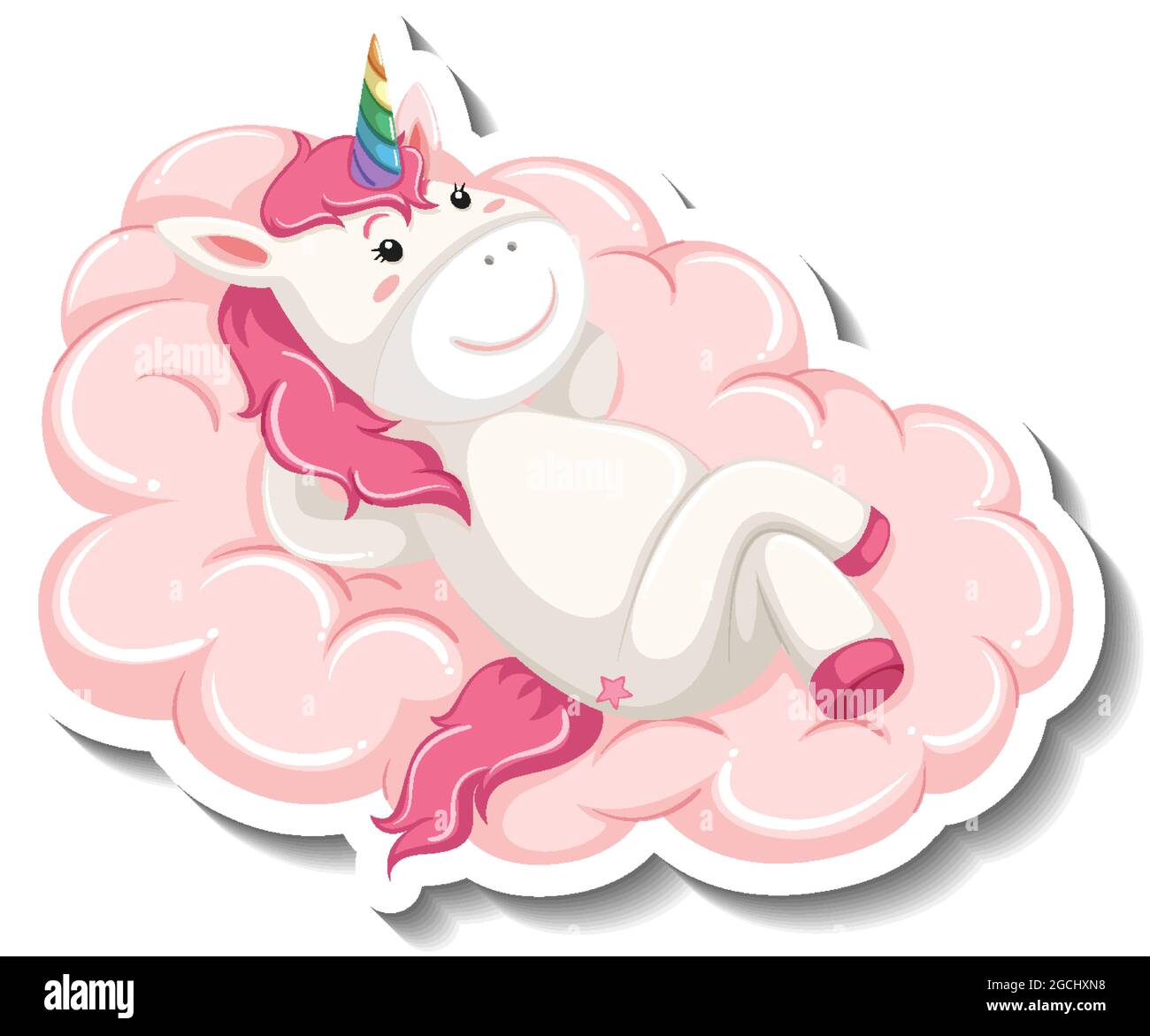 Cute unicorn laying on the cloud on white background illustration Stock ...