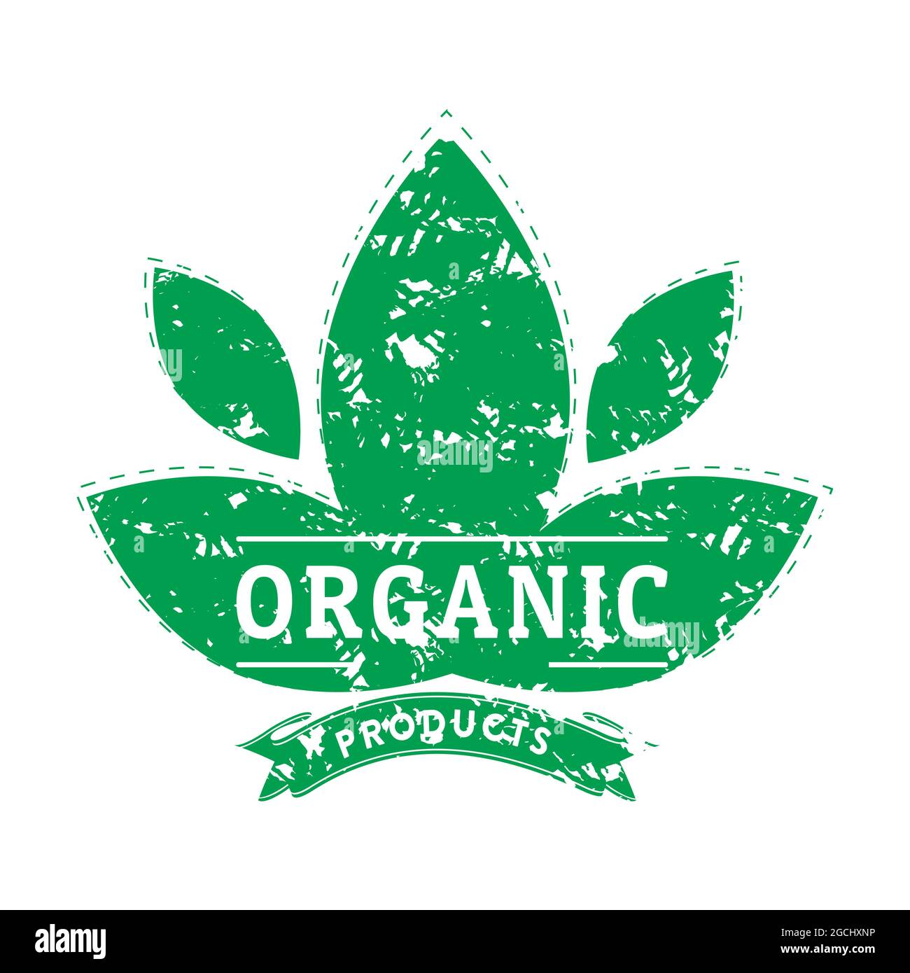Organic product rubber stamp with green leaves. Vector quality ...