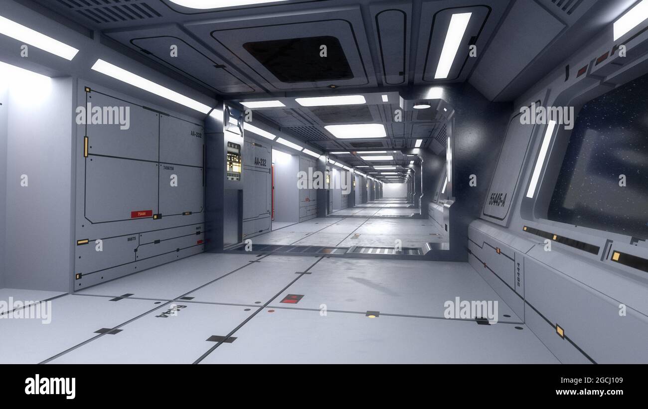 3d render. Futuristic hallway. Concept of modern architecture and ...