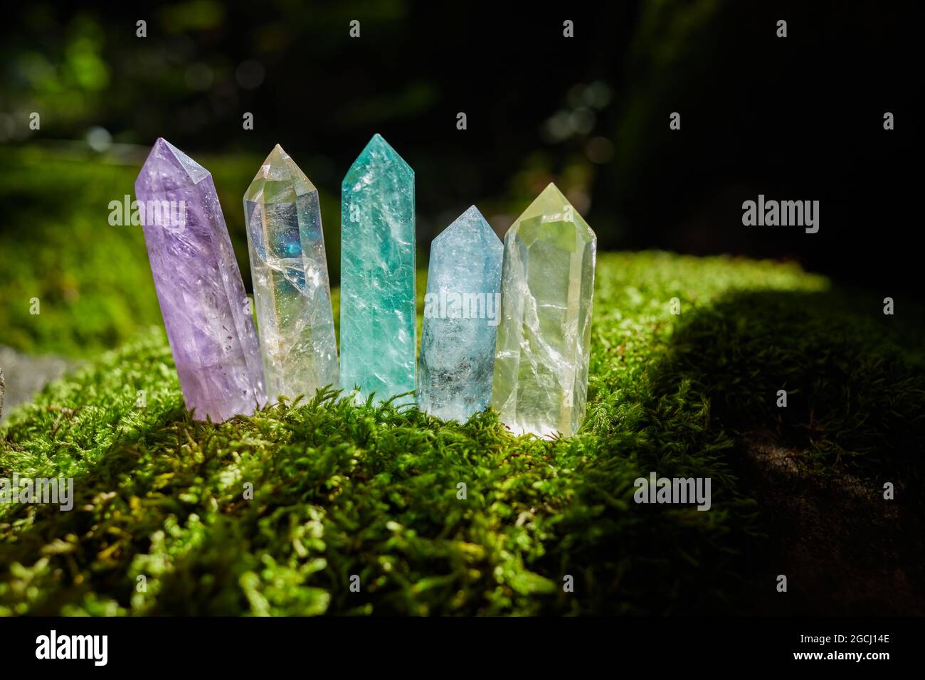 Gemstones minerals on mysterious nature background. Magic Rock for ...