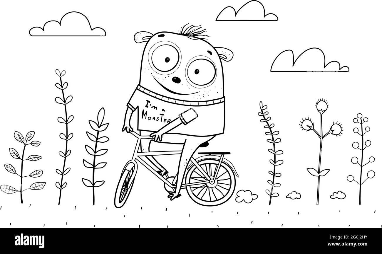 Animal Monster Riding Bicycle Outline for Coloring Stock Vector Image &amp; Art - Alamy