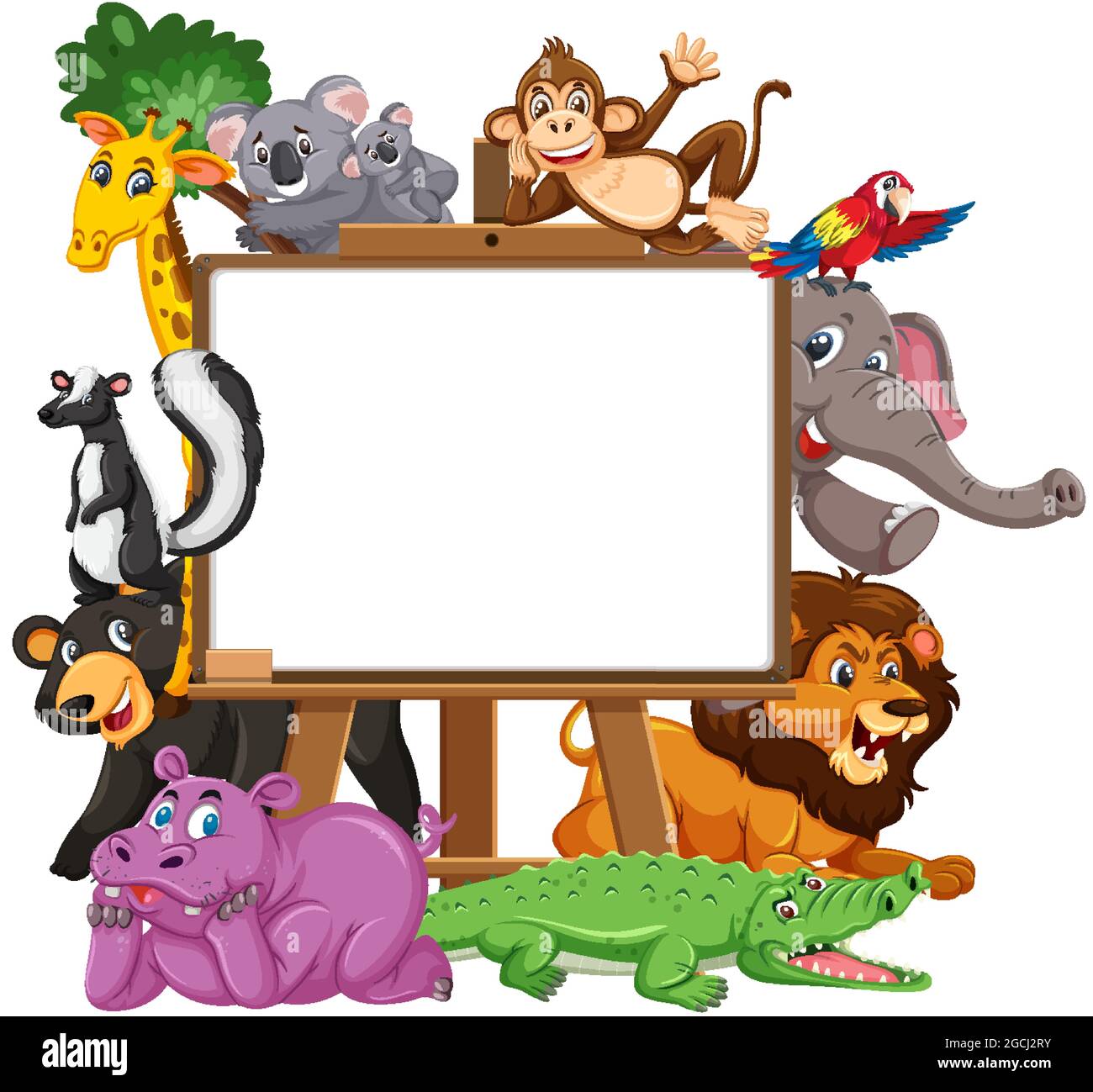 Empty wooden frame with various wild animals illustration Stock Vector ...