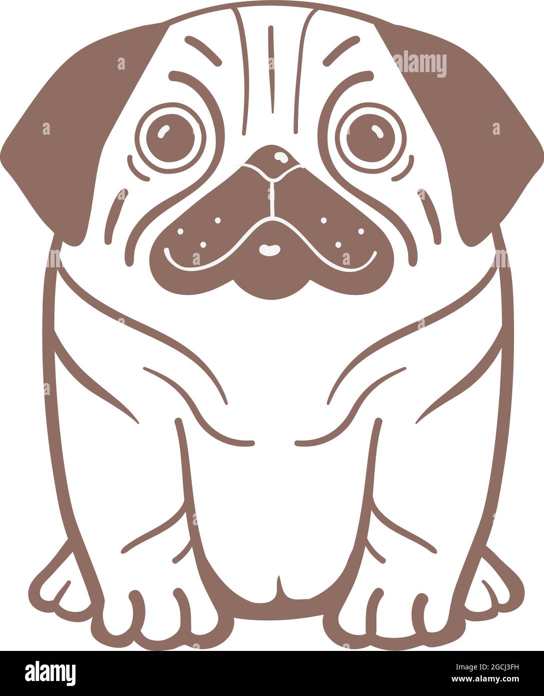 Puppy Pug Serious Dog Outline Cartoon Stock Vector