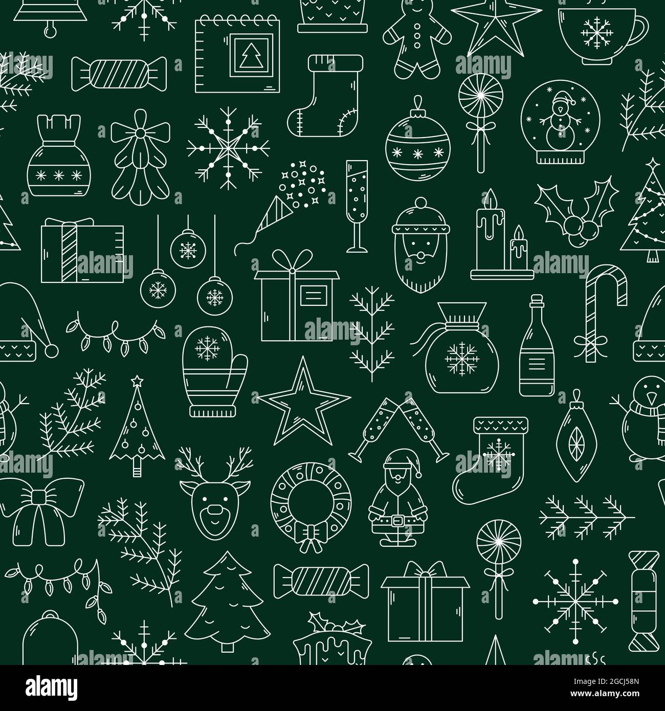 Vector Christmas seamless pattern. New Year background with outline icons Stock Vector