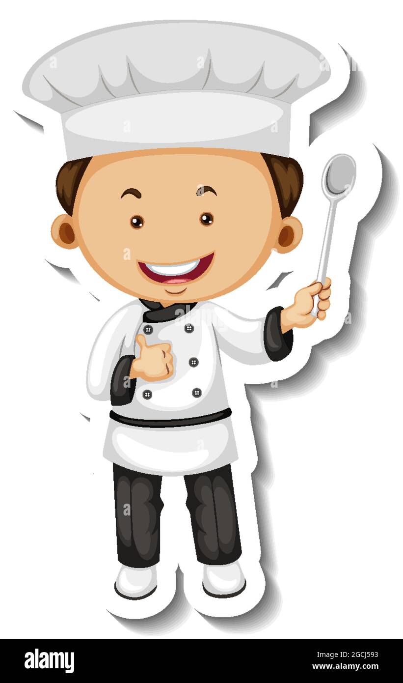 Sticker template with a chef boy cartoon character isolated