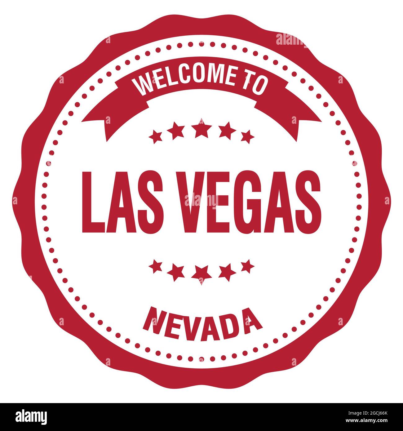 TO LAS VEGAS NEVADA, words written on red round badge stamp