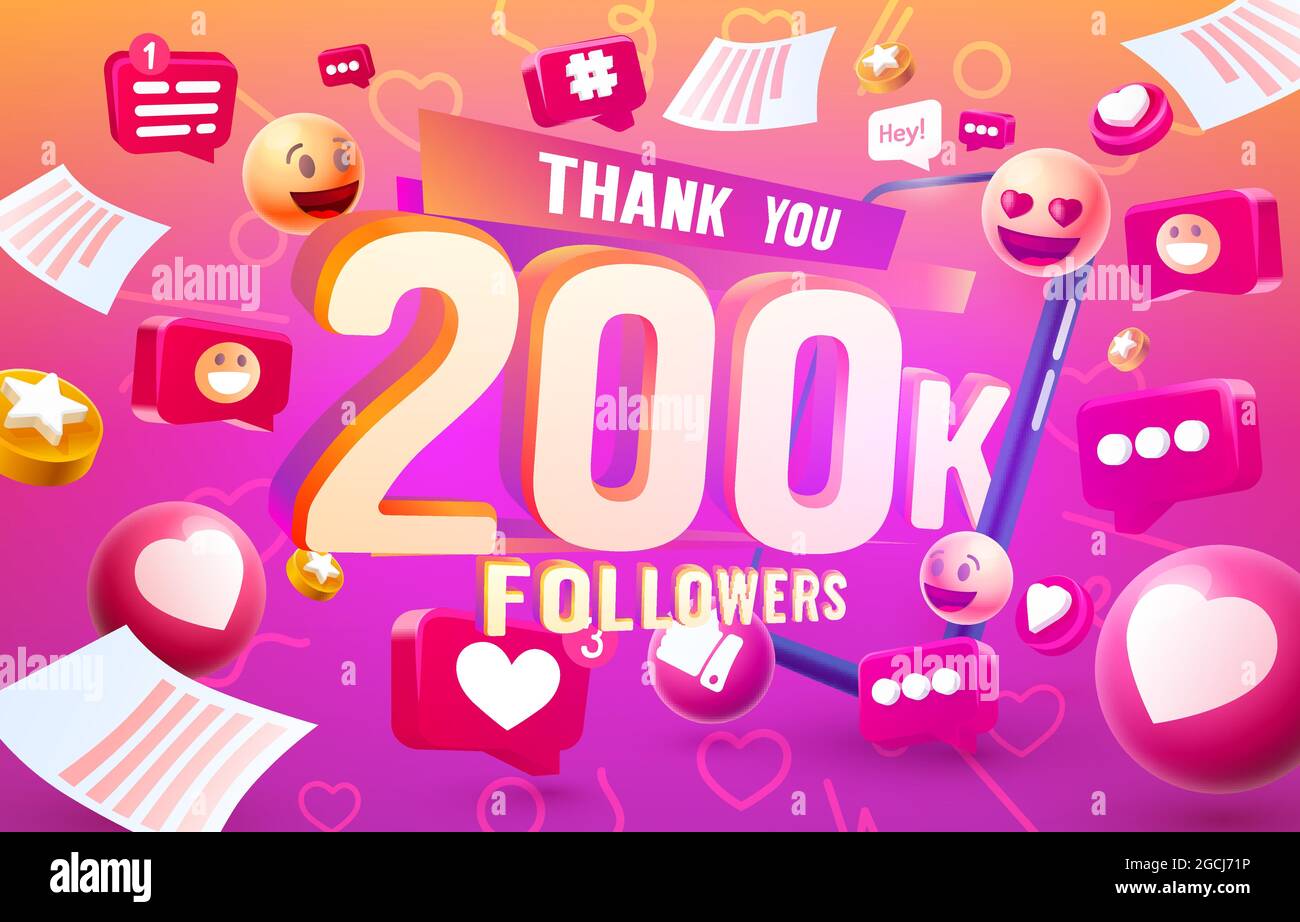 Thank you followers peoples, 200k online social group, happy banner celebrate, Vector illustration Stock Vector