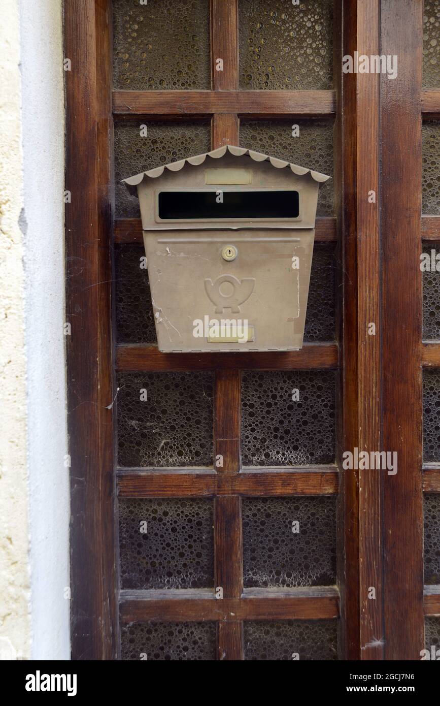 mailbox detail; door with mailbox Stock Photo