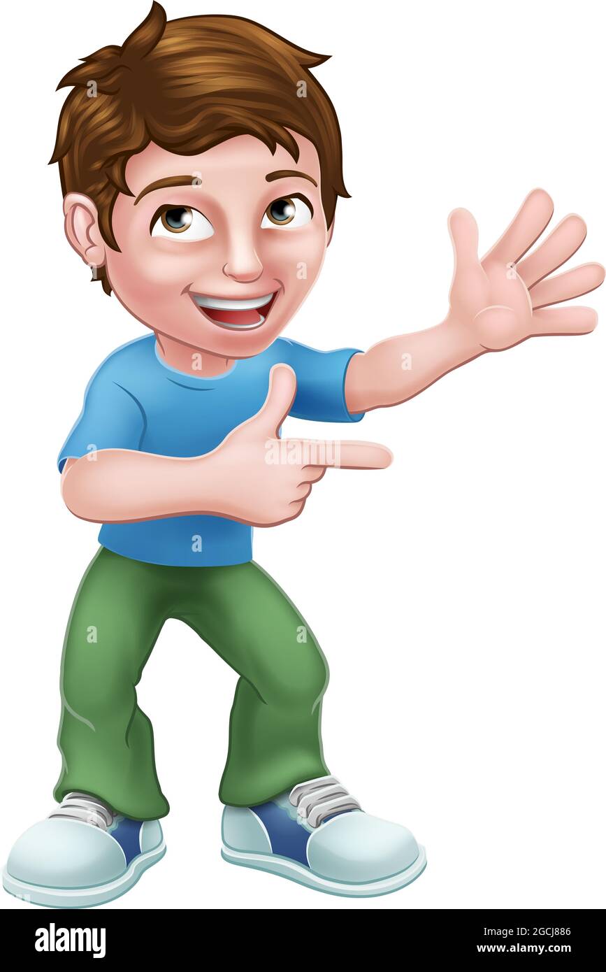 Kid Cartoon Boy Child Pointing Stock Vector