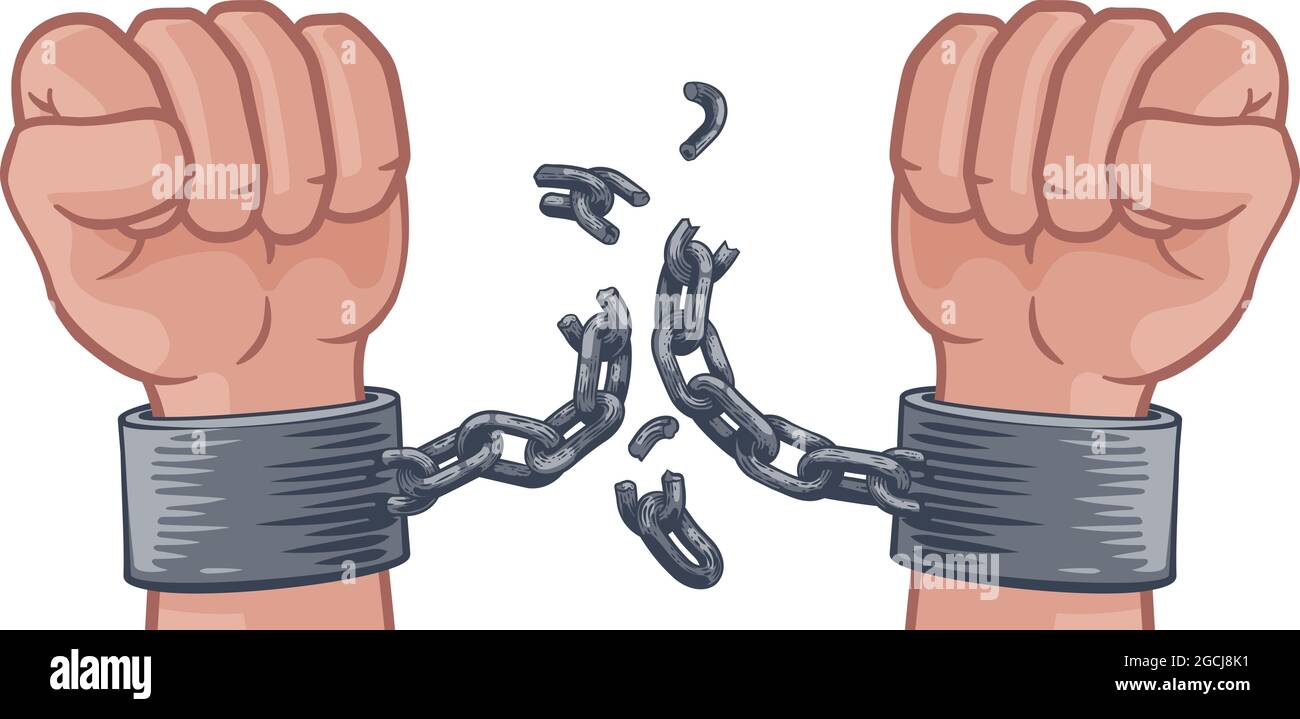 Hands Breaking Chain Shackles Cuffs Freedom Design Stock Vector