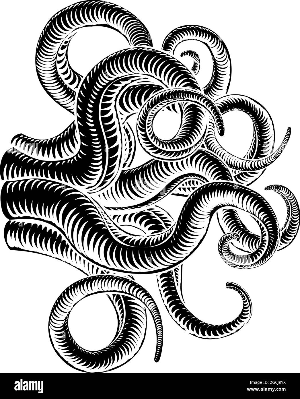 Octopus Cthulhu Squid Monster Tentacles Woodcut Stock Vector