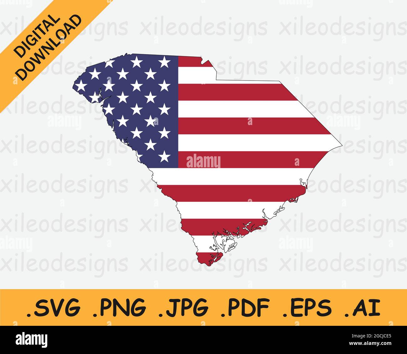 South Carolina Map on American Flag. SC, USA State Map on US Flag. EPS Vector Graphic Clipart Icon Stock Vector