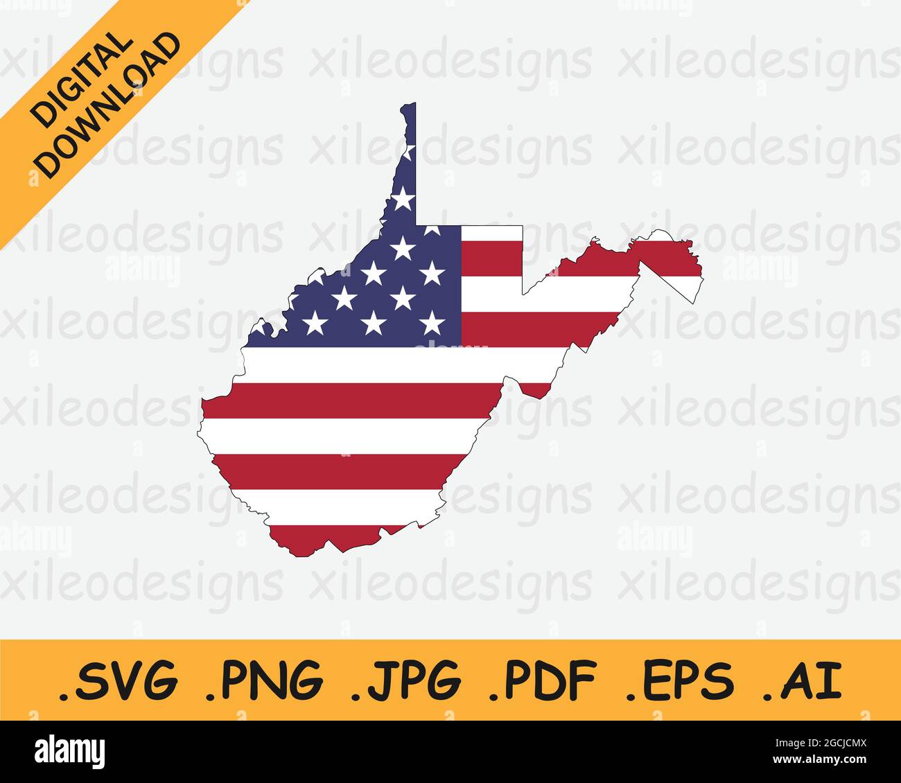 West Virginia Map on American Flag. WV, USA State Map on US Flag. EPS Vector Graphic Clipart Icon Stock Vector