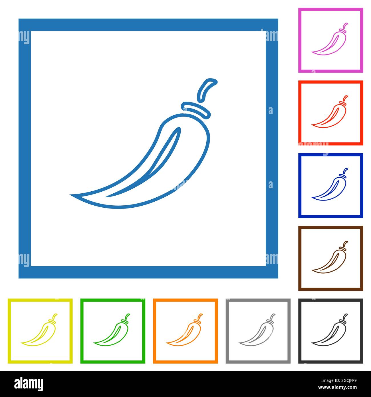 Chili pepper flat color icons in square frames on white background ...