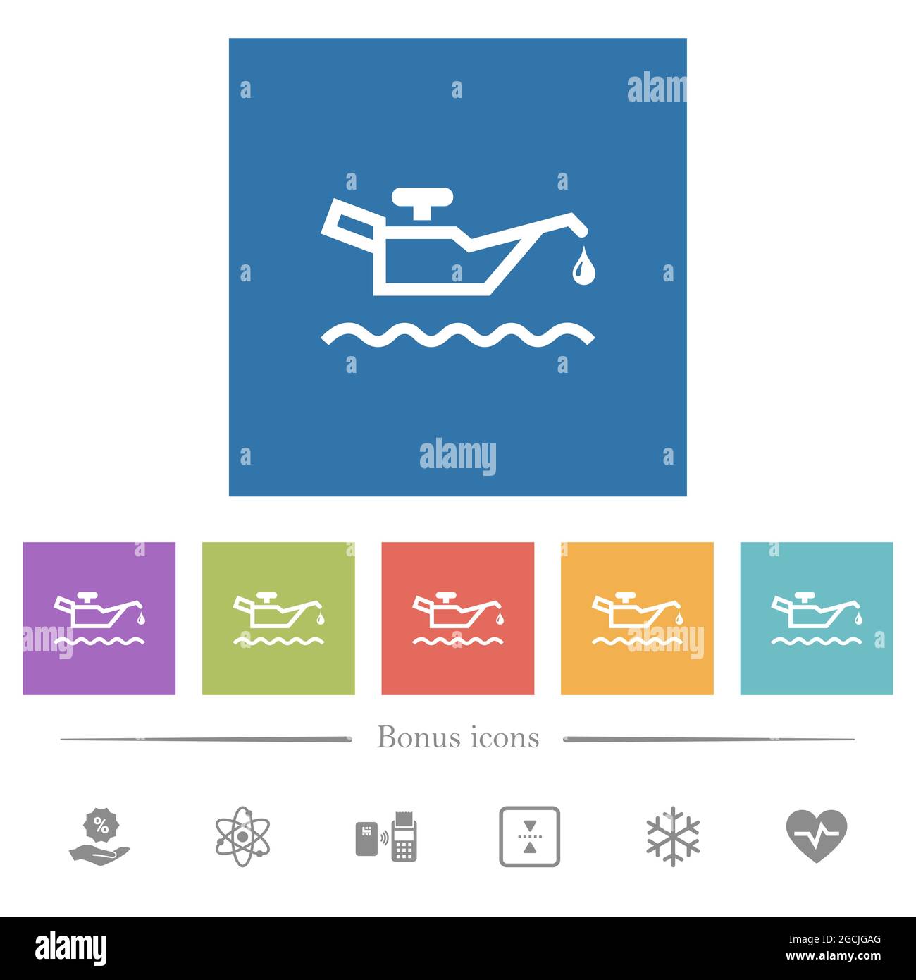 Oil level indicator flat white icons in square backgrounds. 6 bonus