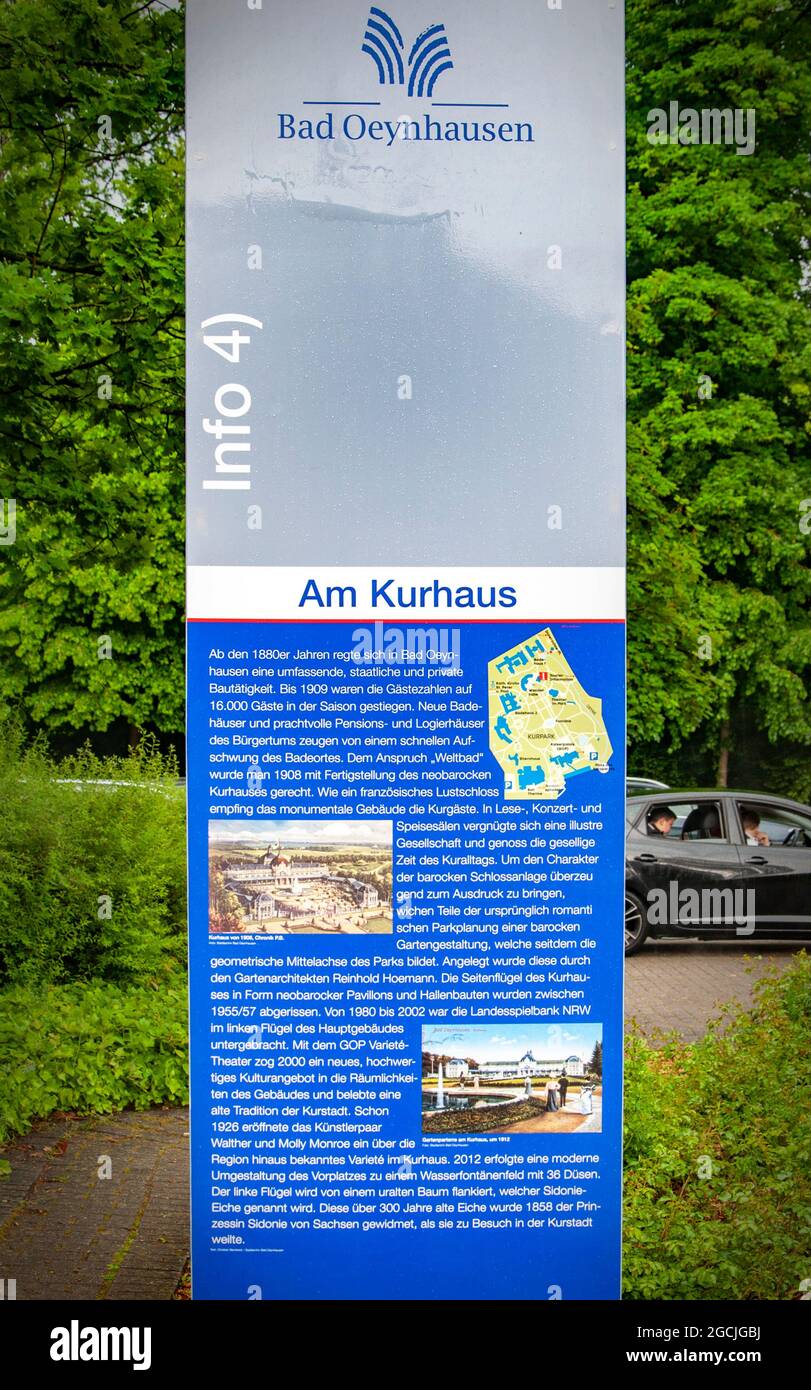BAD OEYNHAUSEN, GERMANY. JUNE 03, 2021. Kurpark Bad Oeynhausen Kurhaus sighnboard Stock Photo