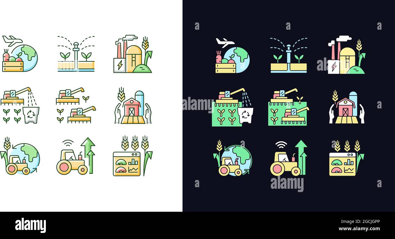 Agricultural business light and dark theme RGB color icons set Stock ...