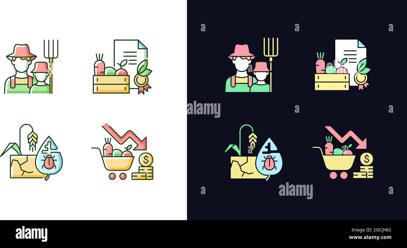 Agribusiness light and dark theme RGB color icons set Stock Vector ...