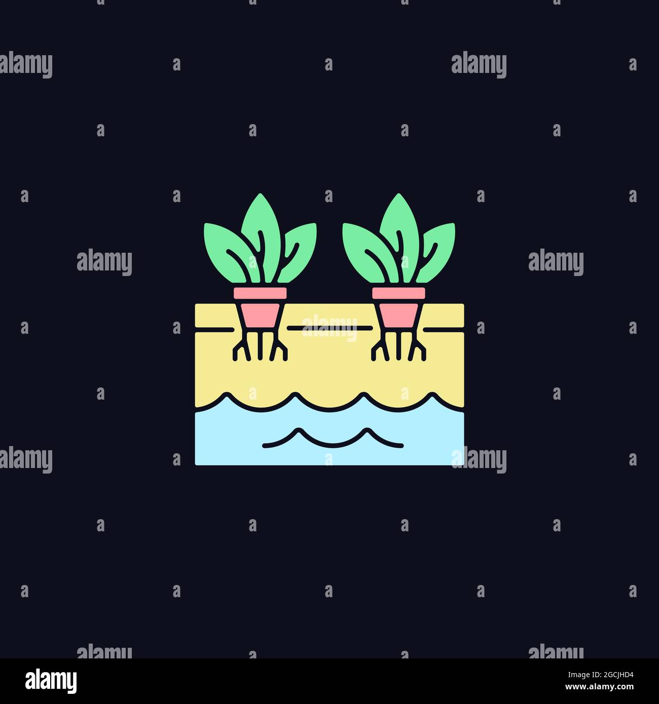 Hydroponics RGB color icon for dark theme Stock Vector