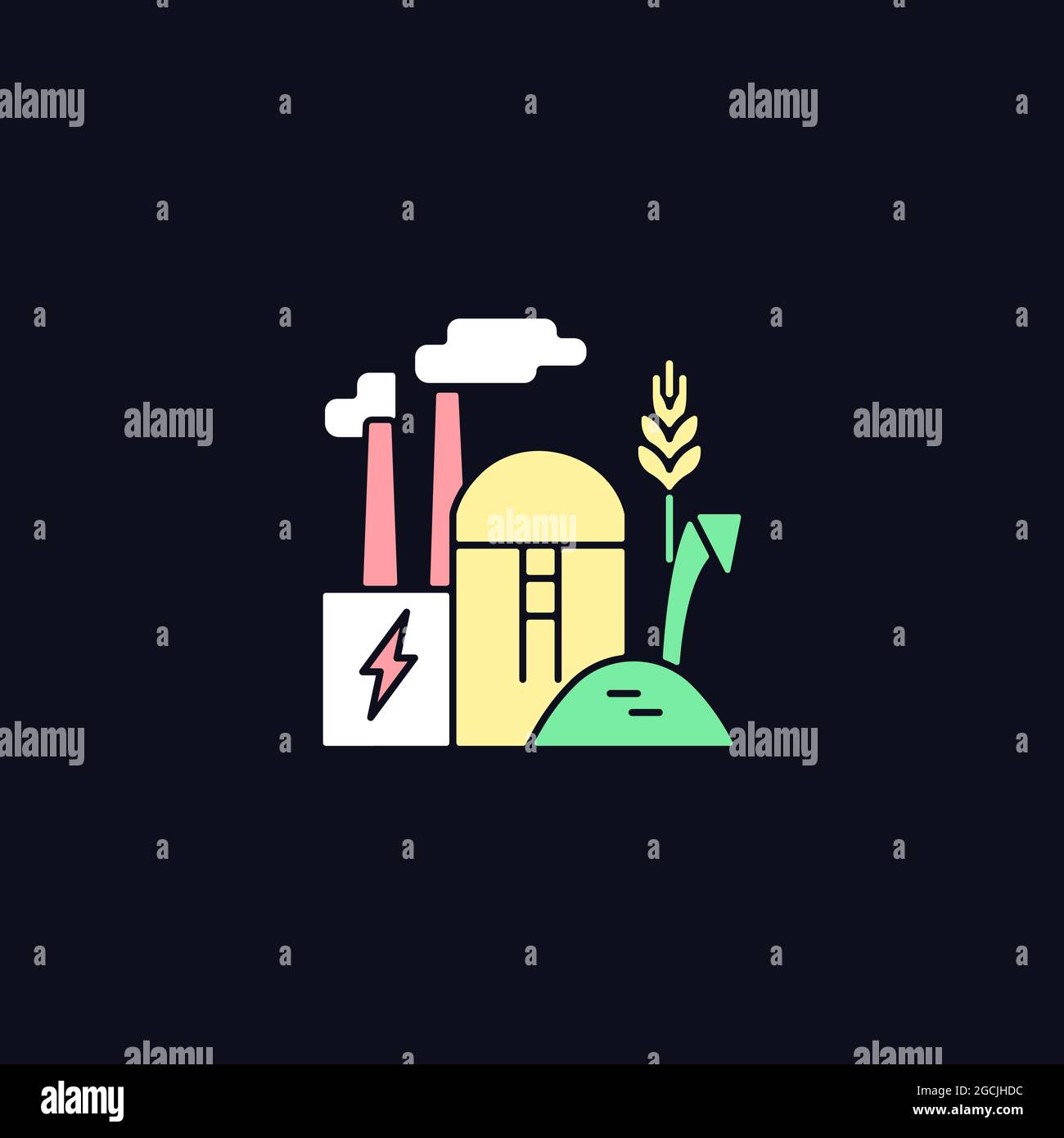 Production of biomass energy RGB color icon for dark theme Stock Vector ...