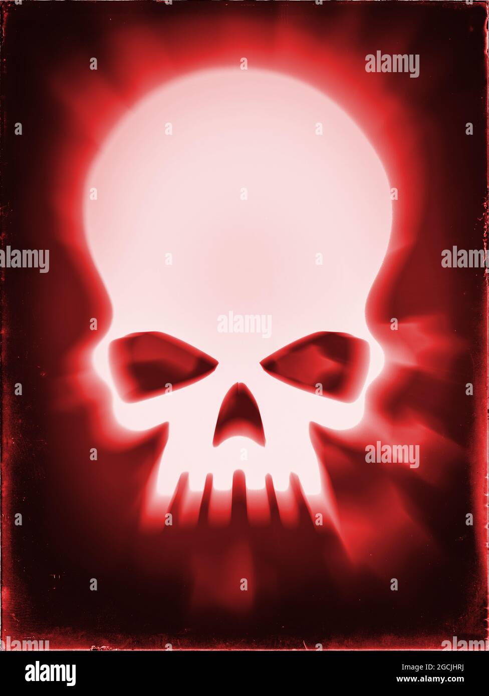 White distorted Pirate skull on a red vintage background Stock Photo