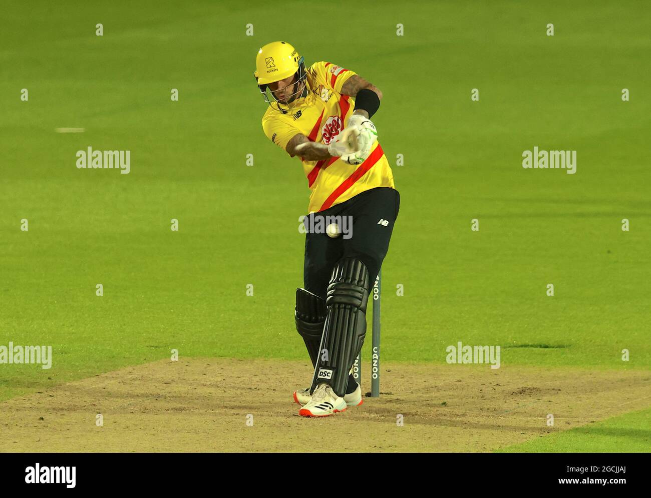 8 August, 2021. London, UK. Alex Hales of the Trent Rockets batting as the Oval Invincibles take on the Trent Rockets in The Hundred men’s cricket competition at The Kia Oval. The Hundred is a brand new cricket format introduced by the ECB. David Rowe/ Alamy Live News. Stock Photo