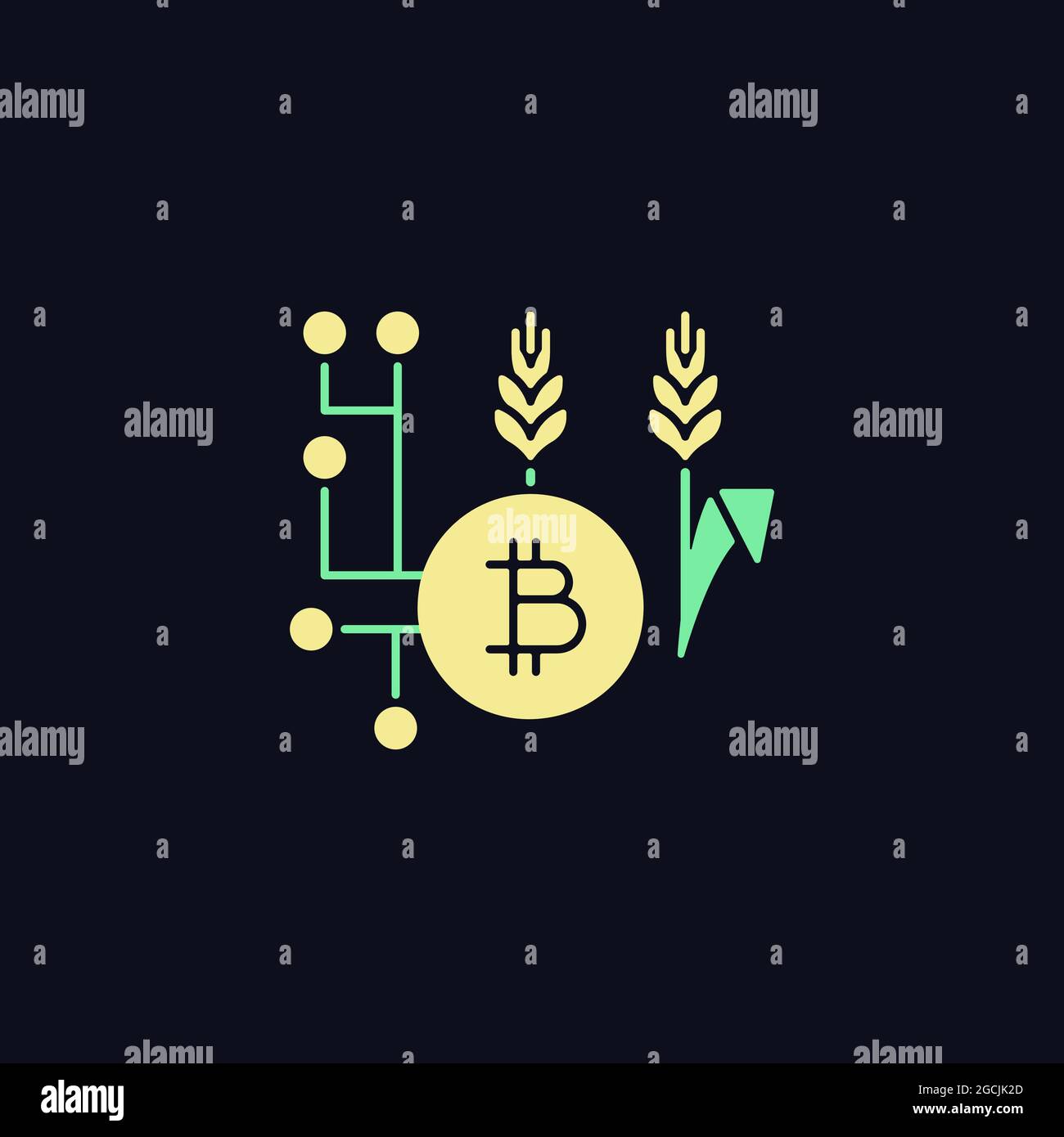 Blockchain technology in agriculture RGB color icon for dark theme ...