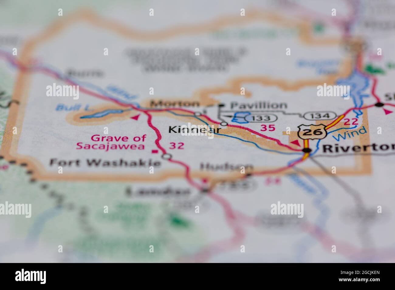 Kinnear Wyoming USA shown on a road map or Geography map Stock Photo