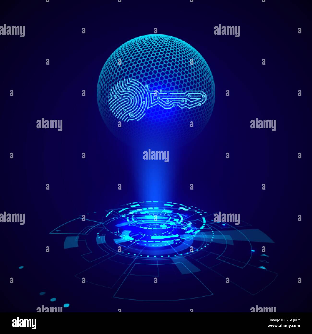 Hologram of circuit key fingerprint. Futuristic HUD elements. Sci fi futuristic user interface. Vector illustration Stock Vector
