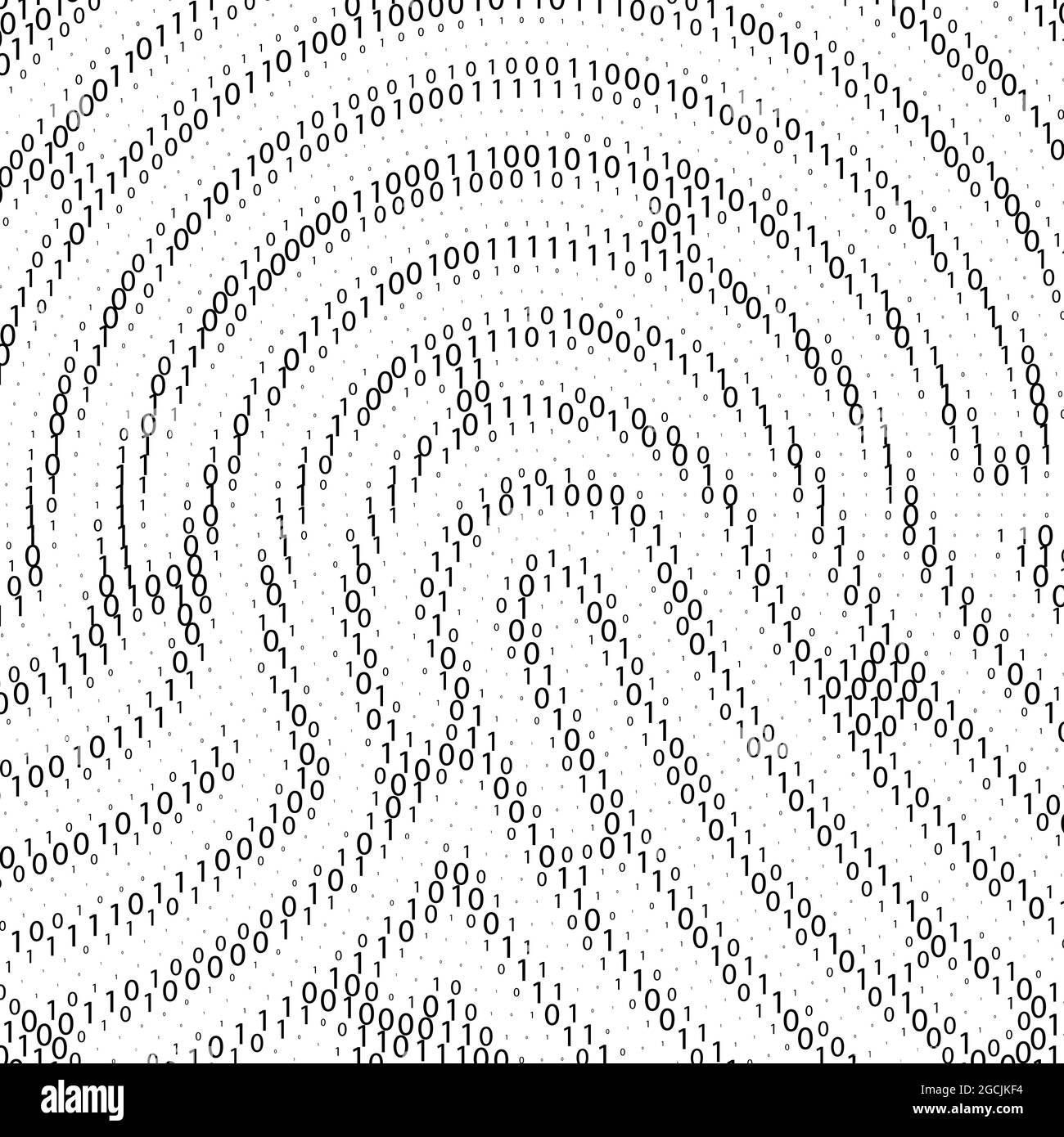 Binary code by fingerprint shape. Cyber security technology. Digital verification information. Black digits on white background. Vector illustration Stock Vector