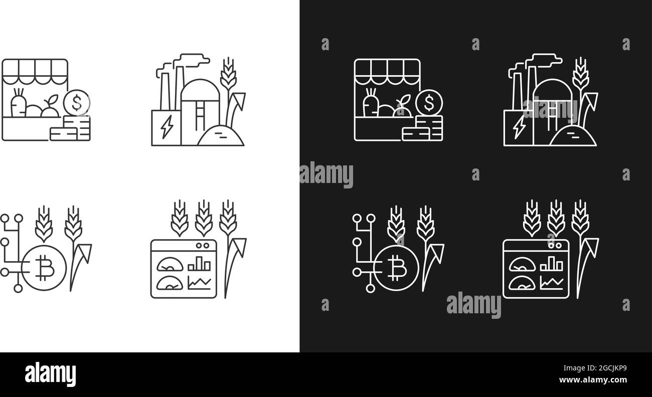 Automated systems in agriculture linear icons set for dark and light mode Stock Vector